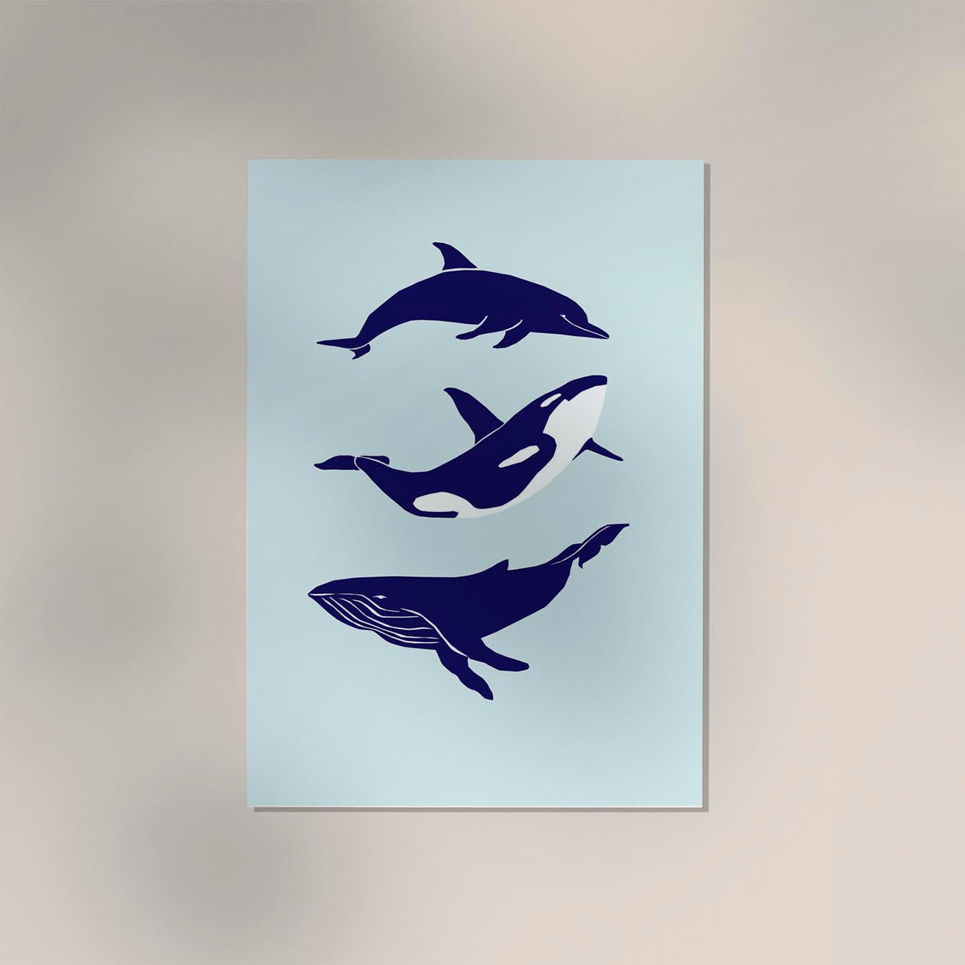 Whale and Dolfin Blue Poster