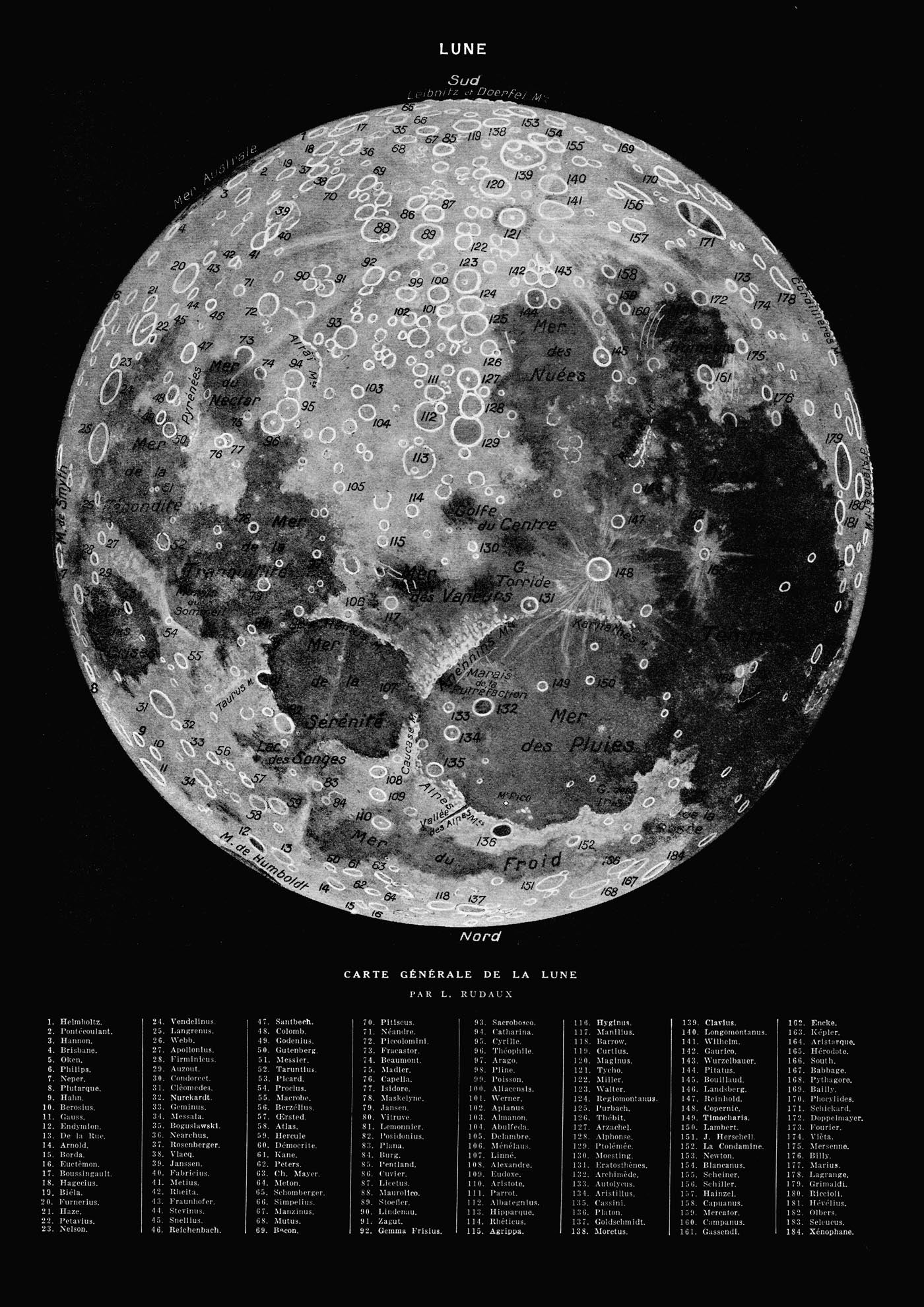 Moon Map Black Astronomical Poster