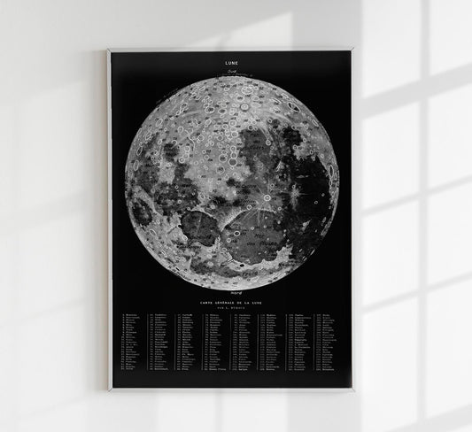 Moon Map Black Astronomical Poster