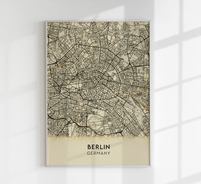 Berlin Minimalist Lines Bege Map Poster