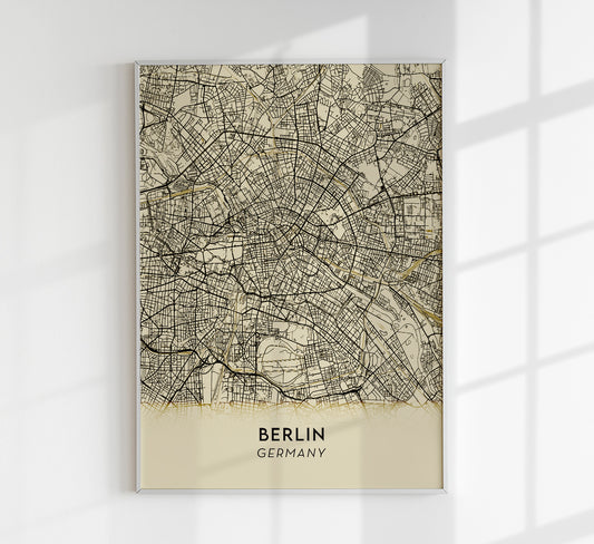 Berlin Minimalist Lines Bege Map Poster