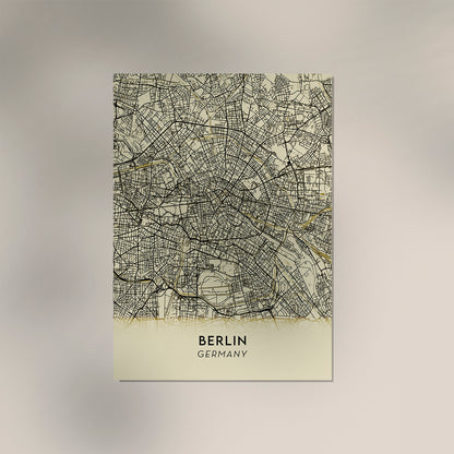 Berlin Minimalist Lines Bege Map Poster