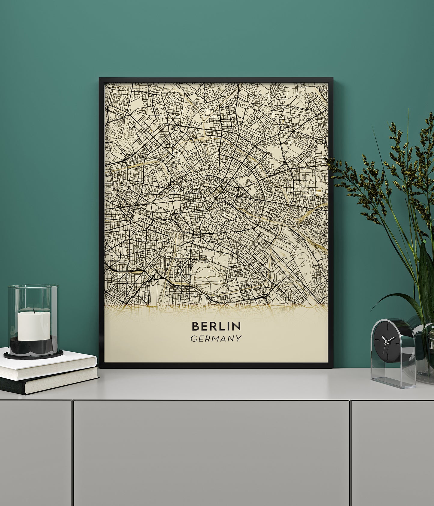 Berlin Minimalist Lines Bege Map Poster