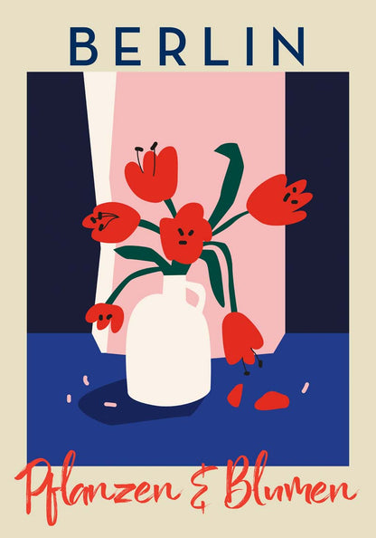 Berlin Plants and Flowers Red and Blue Graphic Art Poster