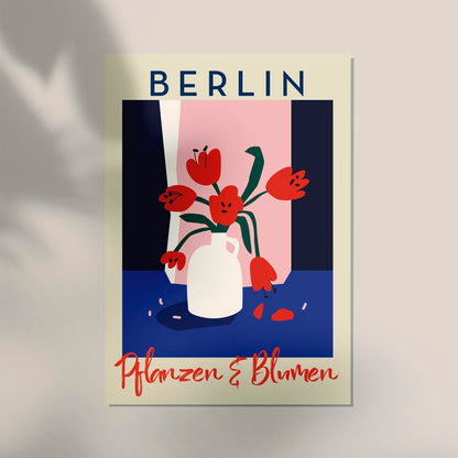 Berlin Plants and Flowers Red and Blue Graphic Art Poster