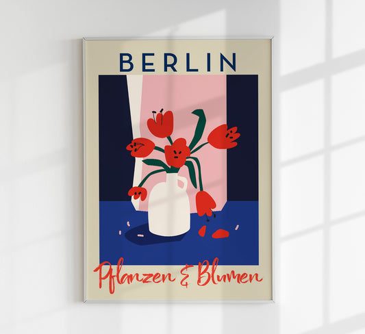 Berlin Plants and Flowers Red and Blue Graphic Art Poster