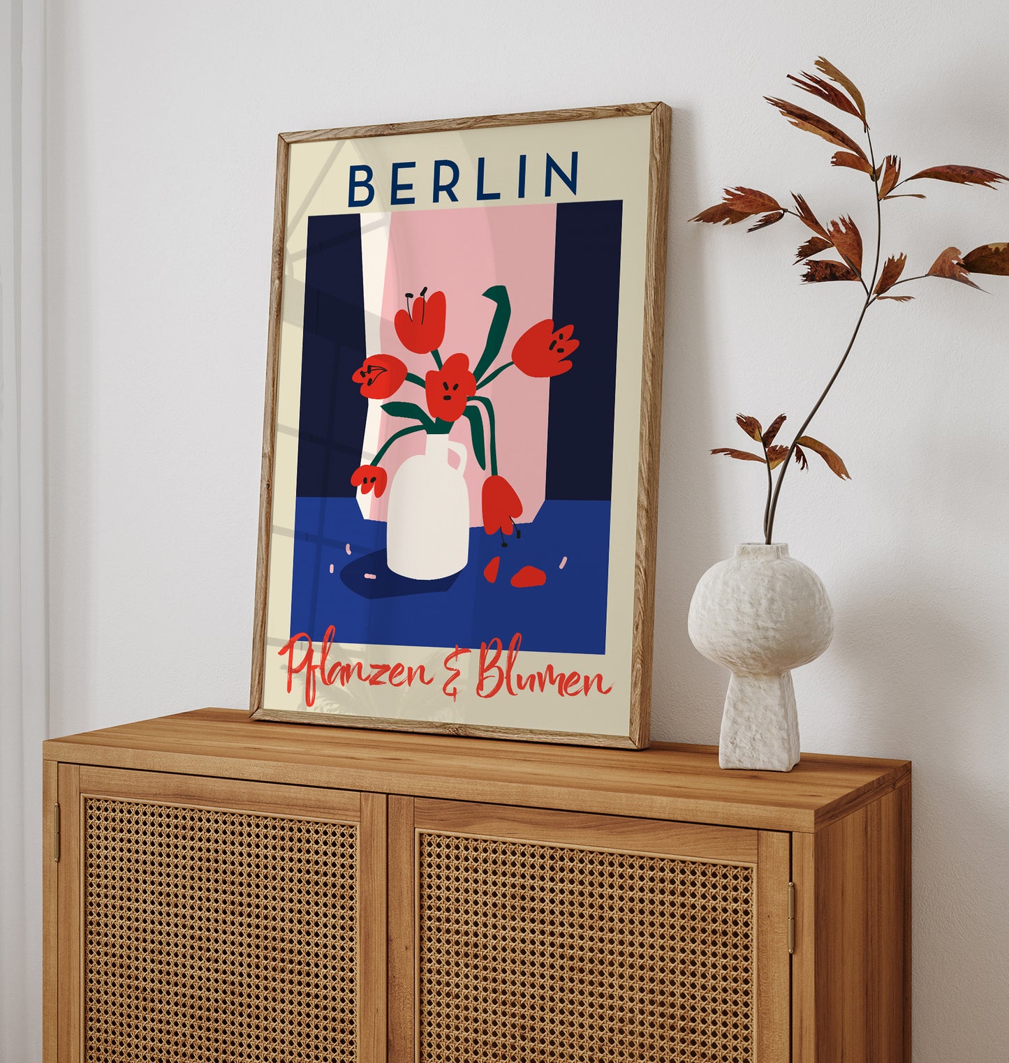 Berlin Plants and Flowers Red and Blue Graphic Art Poster