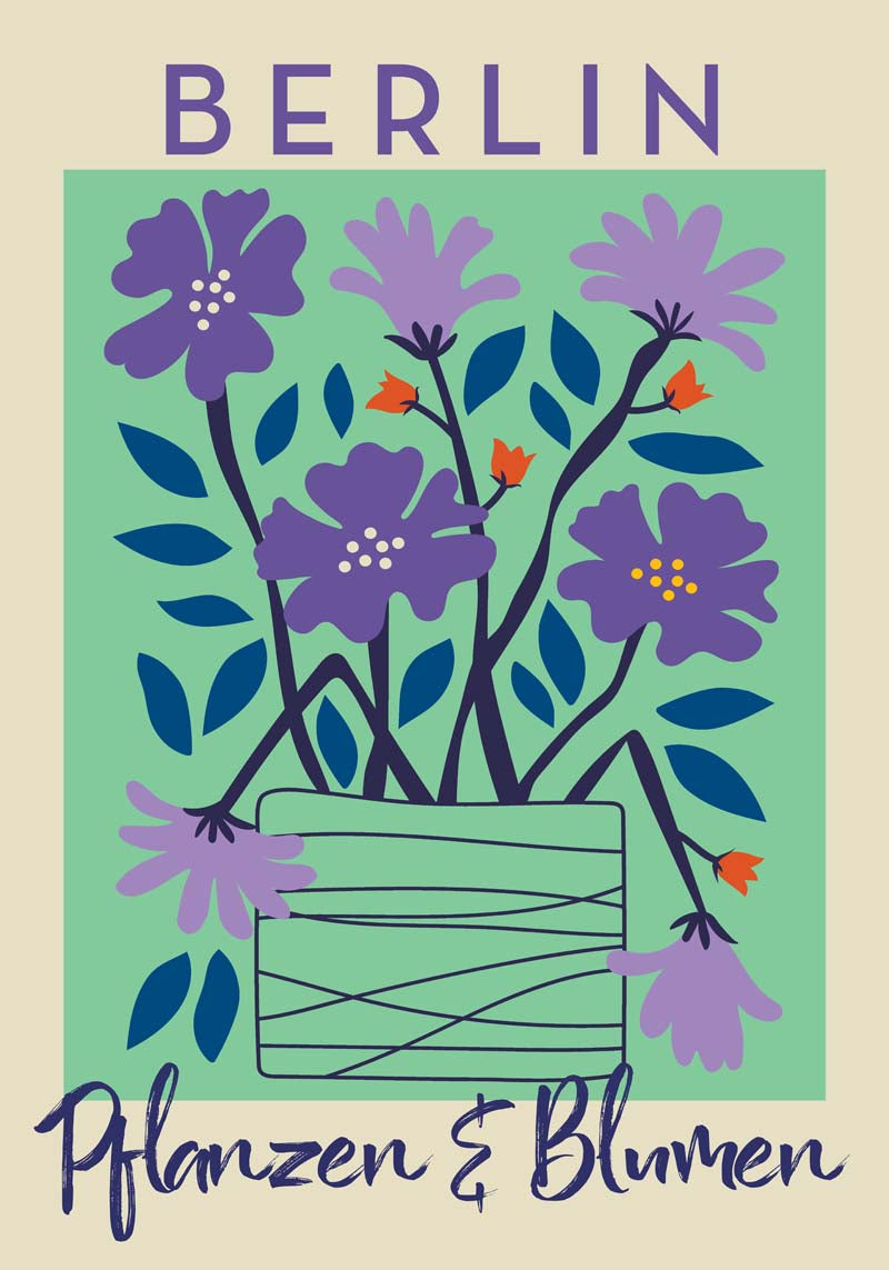 Berlin Plants and Flowers Purple and Blue Graphic Art Poster