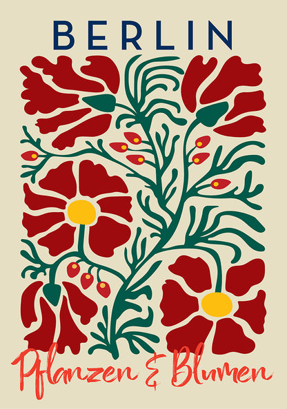 Berlin Plants and Flowers Red Beige Art Poster