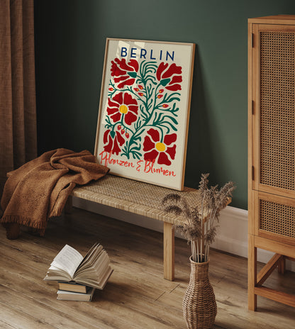 Berlin Plants and Flowers Red Beige Art Poster