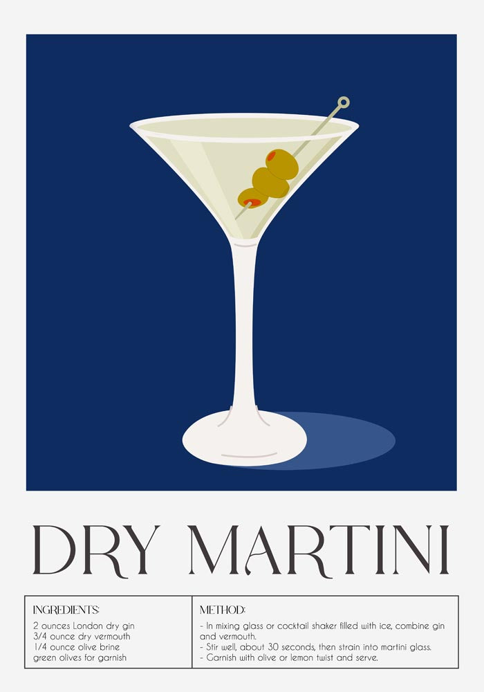 Dry Martini with olives Drink Art Poster