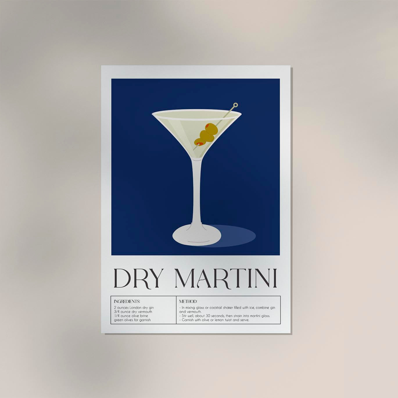 Dry Martini with olives Drink Art Poster