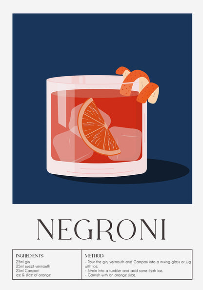 Negroni Drink Dark Blue Art Poster