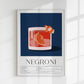 Negroni Drink Dark Blue Art Poster