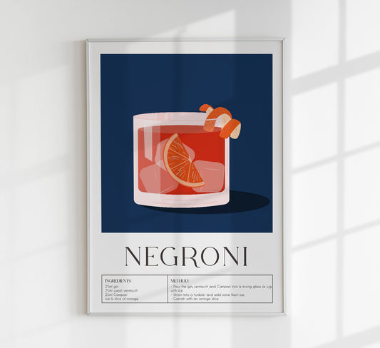 Negroni Drink Dark Blue Art Poster