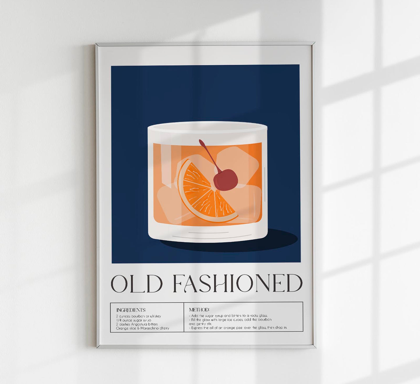 Old Fashioned Drink Dark Blue Art Poster