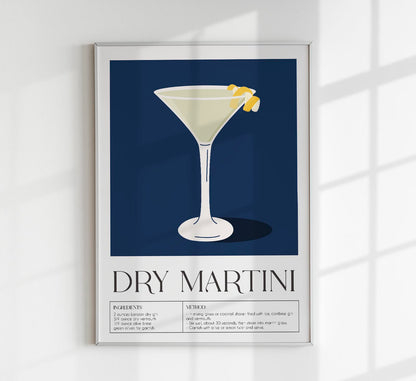 Dry Martini Drink Dark Blue Art Poster