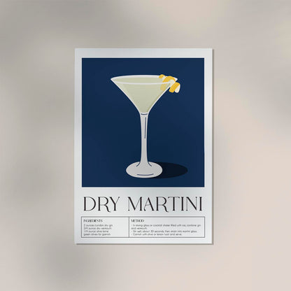 Dry Martini Drink Dark Blue Art Poster