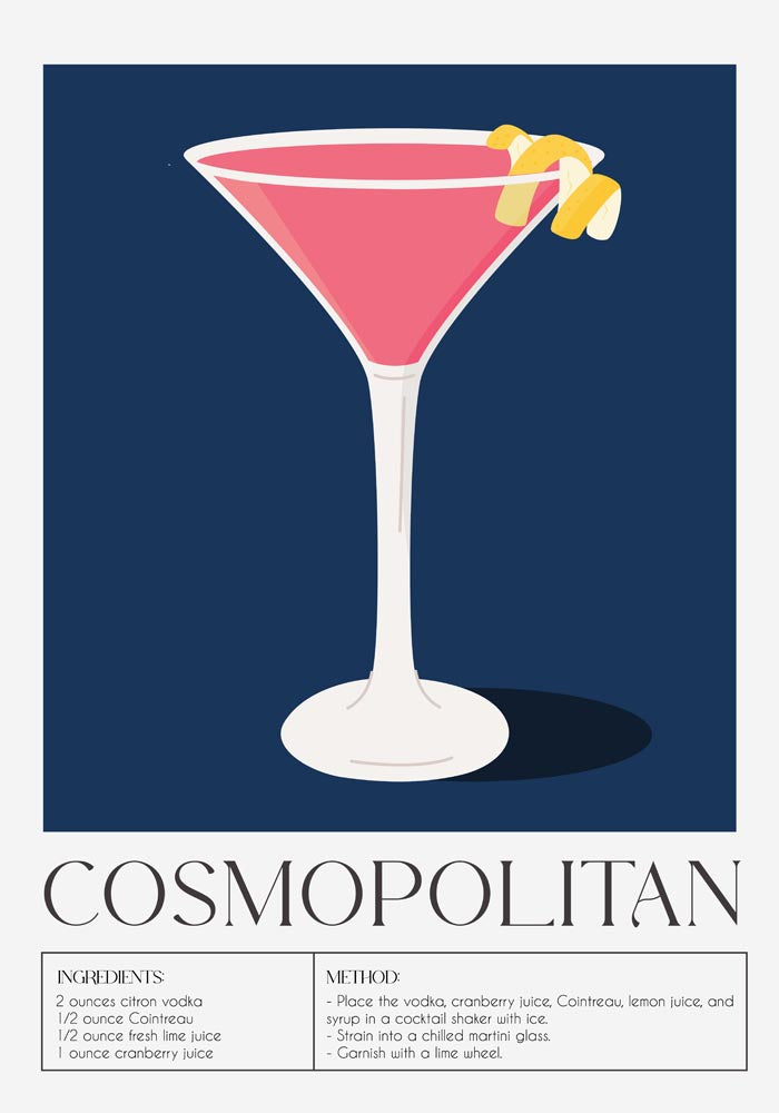 Cosmopolitan Drink Dark Blue Art Poster