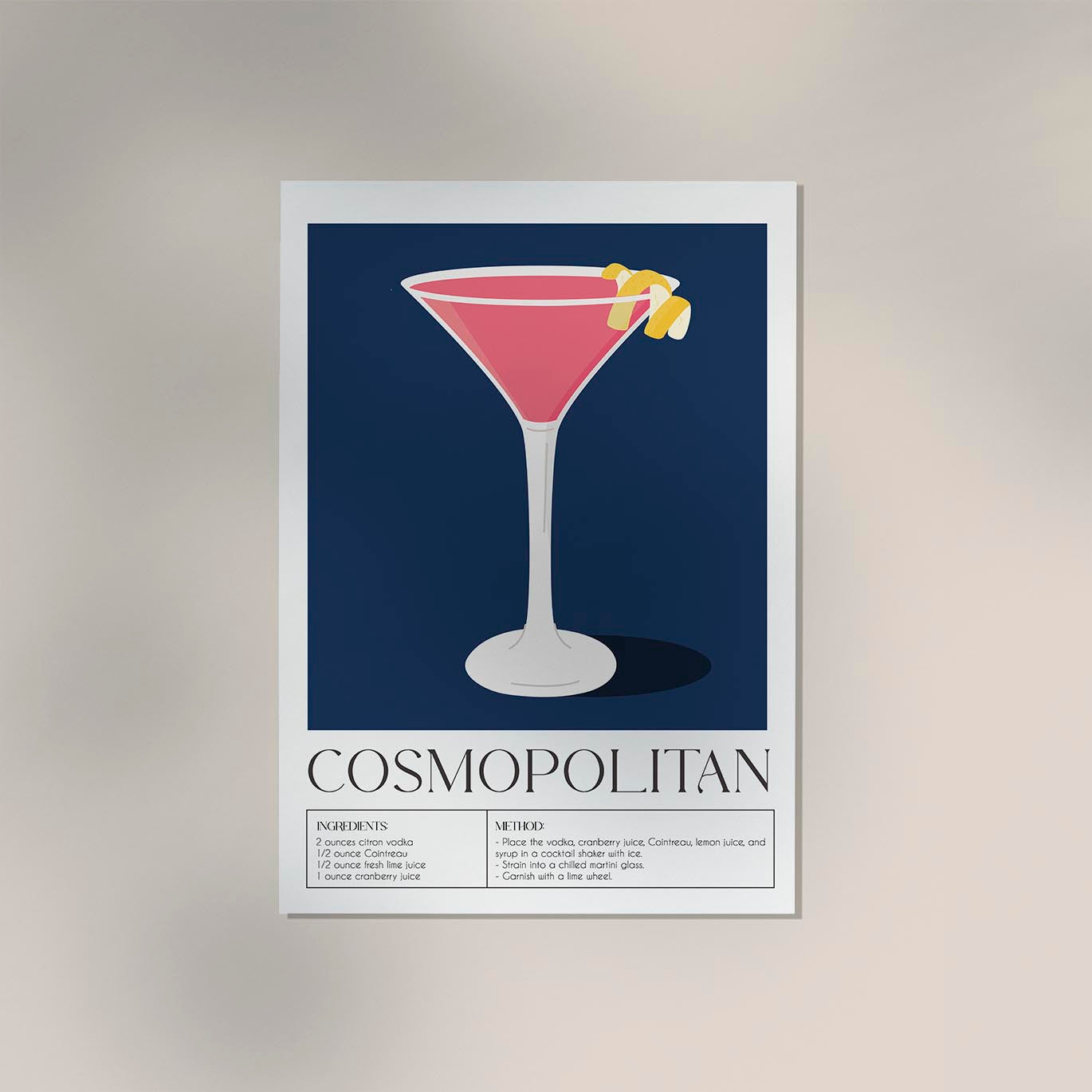 Cosmopolitan Drink Dark Blue Art Poster