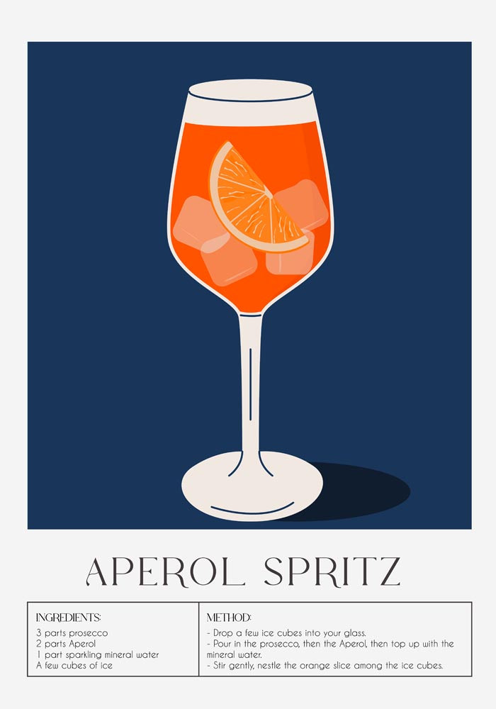 Aperol Spritz Drink Dark Blue Art Poster