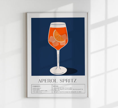 Aperol Spritz Drink Dark Blue Art Poster