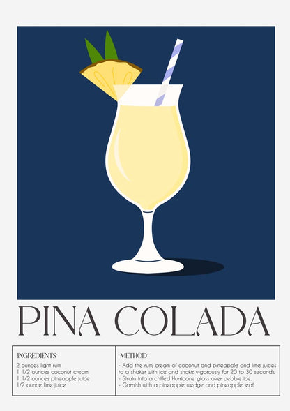 Pina Colada Drink Dark Blue Art Poster