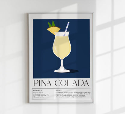 Pina Colada Drink Dark Blue Art Poster