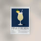 Pina Colada Drink Dark Blue Art Poster