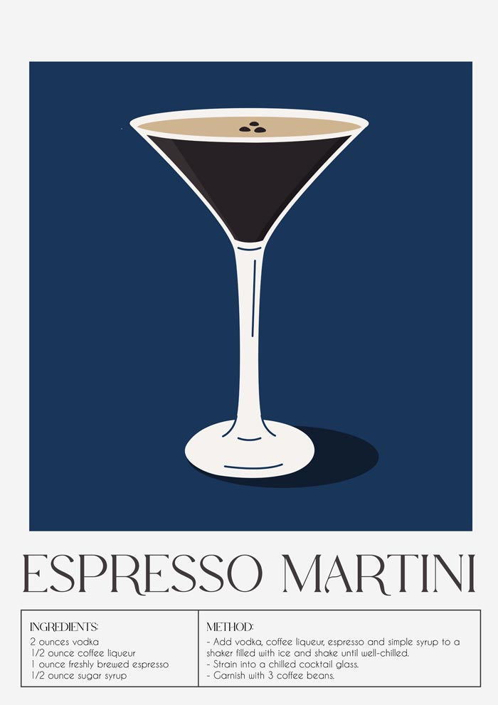 Espresso Martini Drink Dark Blue Art Poster