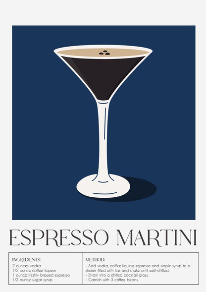 Espresso Martini Drink Dark Blue Art Poster