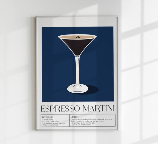 Espresso Martini Drink Dark Blue Art Poster