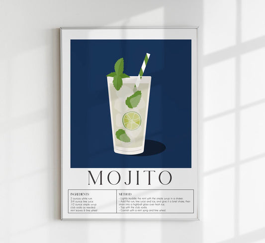 Mojito Drink Dark Blue Art Poster
