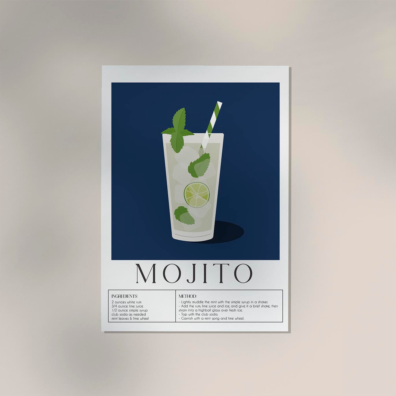 Mojito Drink Dark Blue Art Poster