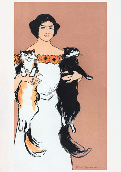 Woman holding cats by Edward Penfield