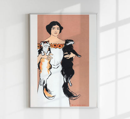 Woman holding cats by Edward Penfield