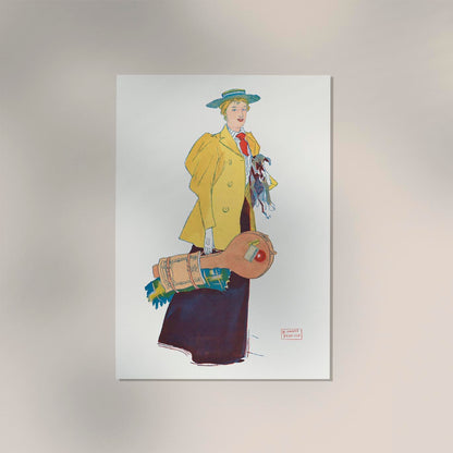 Woman holding dog and stuffs by Edward Penfield