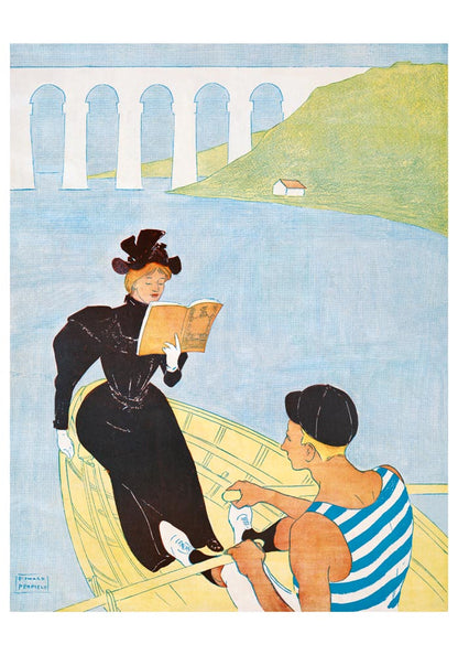 Woman reading in a row boat by Edward Penfield