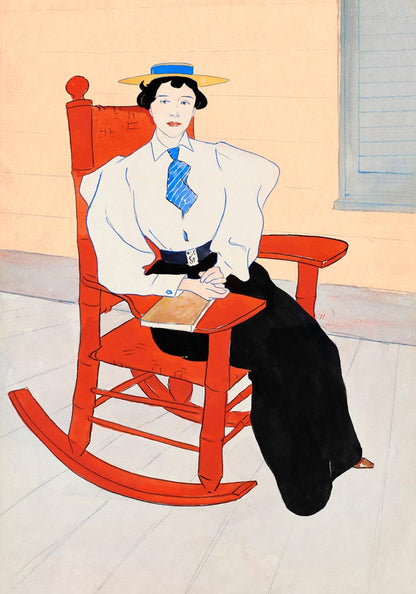 Young Woman Seated in a Red Rocking Chair by Edward Penfield