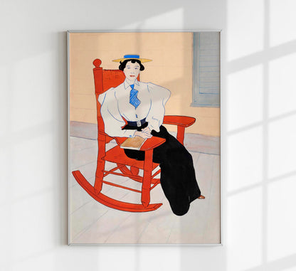 Young Woman Seated in a Red Rocking Chair by Edward Penfield