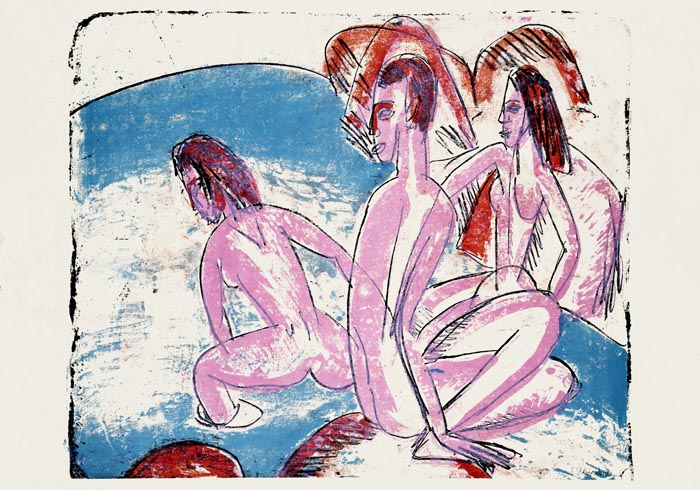 Three Bathers by Stones by Ernst Kirchner