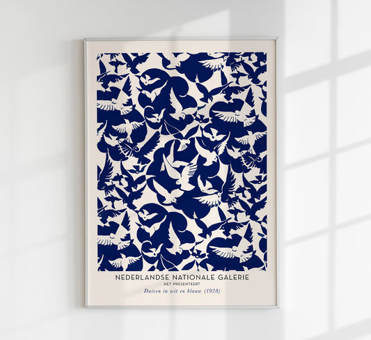 Doves in white and blue Art Exhibition Poster