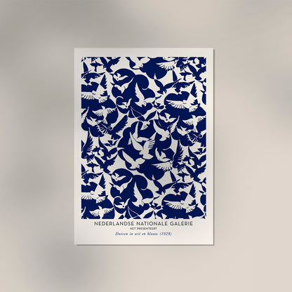 Doves in white and blue Art Exhibition Poster