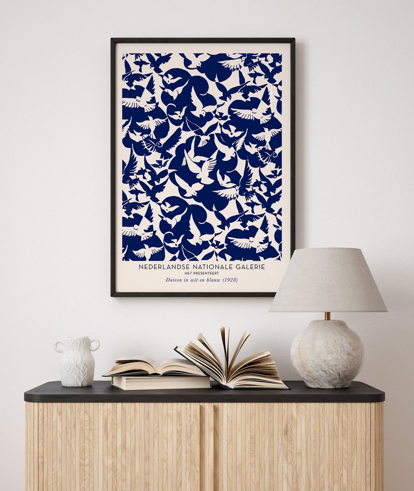 Doves in white and blue Art Exhibition Poster