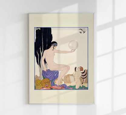 Seated Woman and Cherub Vintage Poster