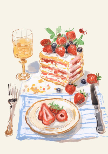 Berries and the cake Art Print