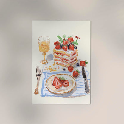 Berries and the cake Art Print