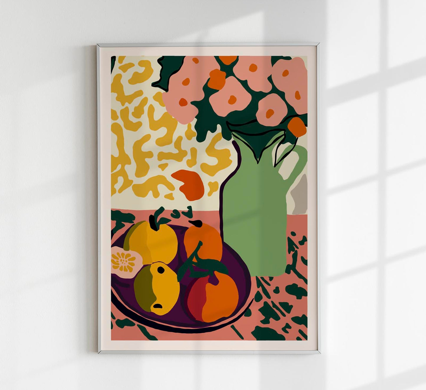 Flower vase and citric fruits Art Print