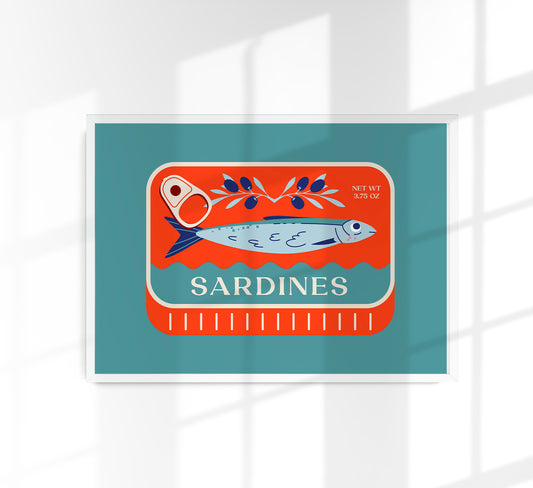 Sardines Red & Blue Art Print