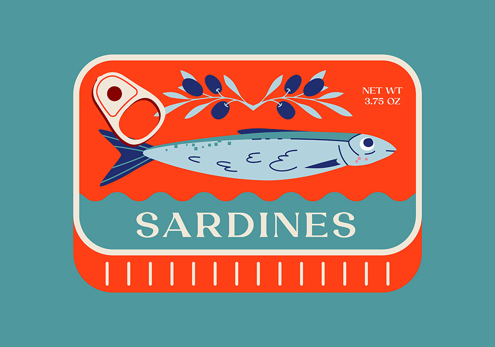 Sardines Red & Blue Art Print